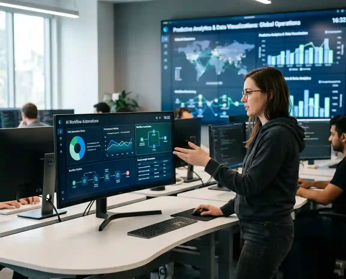 Business team using AI automation tools for real-time collaboration