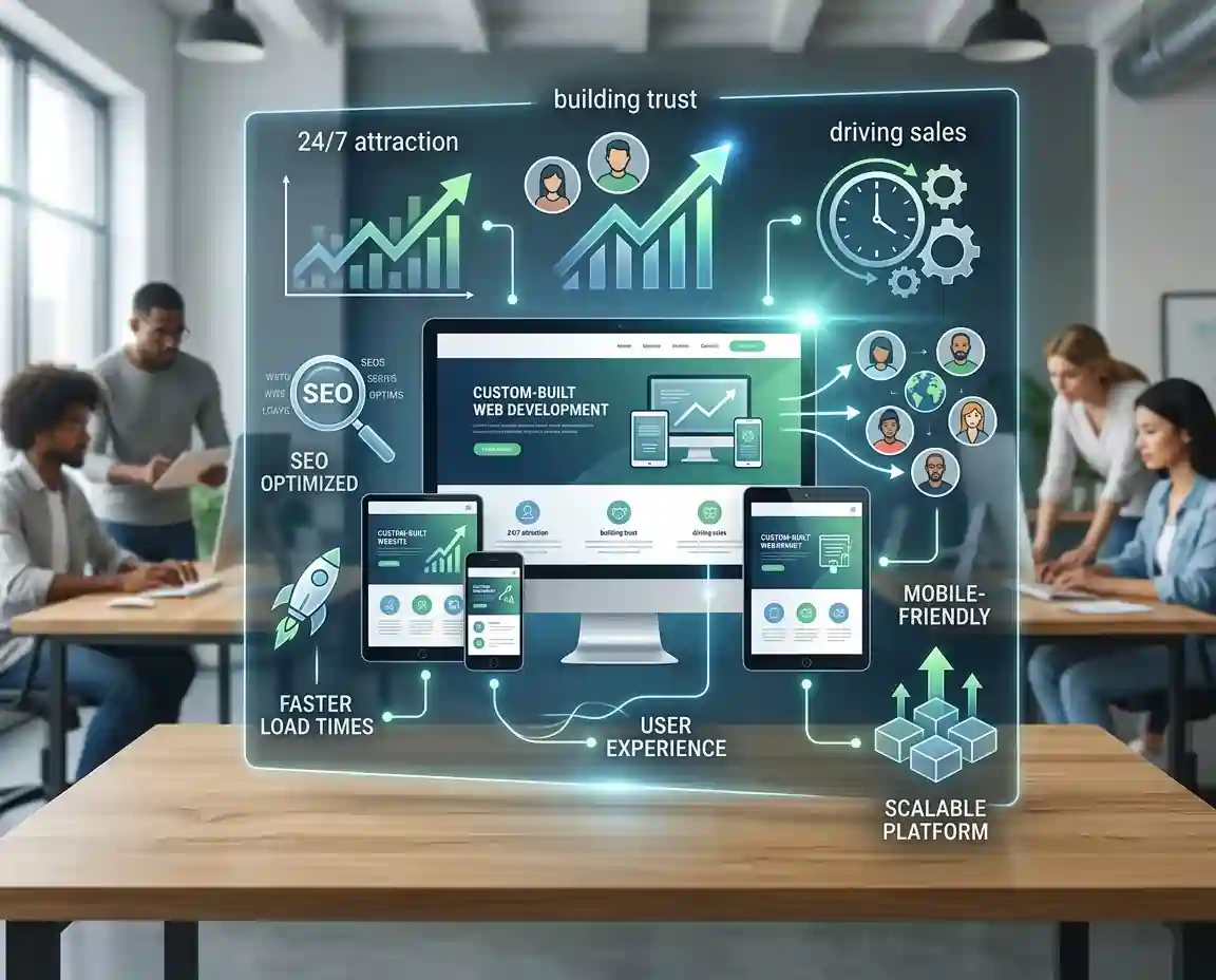 Professional web development team working in a modern office